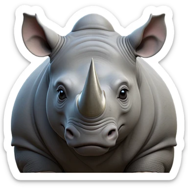 cinematic-noble--rhinoceros-portrait-emoji,slate-grey-hide--poised-and-regal,-with-a-massive,-powerful-build-and-a-thick, -deep-set-soulful-piercing-eyes,-simplified-yet-sharp-and-sophisticated-features,-highly-detailed,-large-black-eyes, zoomed out showing shoulders, large white horn  sticker