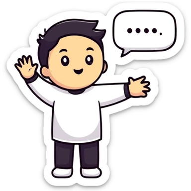 cartoon character asking for more with speech bubble sticker