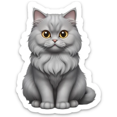 cinematic-[grey persian cat]-realistic-full-body-sitting-emoji,-tail-curled-playfully-around-its-paws,-head-tilted-dramatically,-fluffy-[grey]-fur,-simplified-yet-realistic-focused-features,-highly-detailed,-glowing-with-an-almost-sarcastic-glow sticker