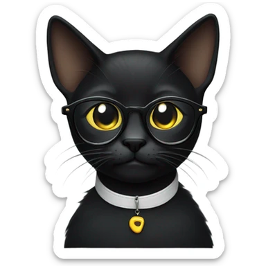 A black cat with glasses and a pin-shaped earring in his left ear. sticker