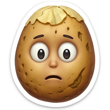 Potato that is confused with hand scratching his head with no mouth and eyes sticker