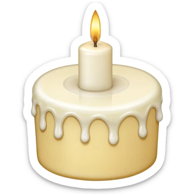 white candle with a cake underneath sticker