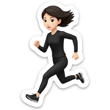 Head to toe Body woman from the front run’ing toward the screen White skin black/brown hair in black clothes sticker