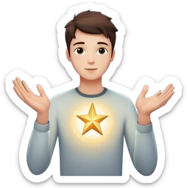 A young man floats in space, touching a star that glows and expands, shaping the universe around him. Each touch creates new light, symbolizing how his choices build his own reality. sticker