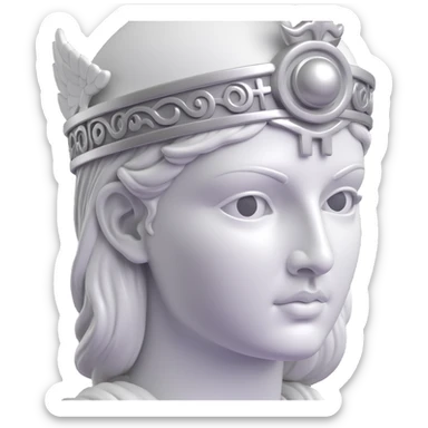close-up 3D Athena face, colored silver with realistic marble statue texture sticker