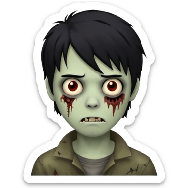 Boy, zombie, black hair, medium long, emo, shaggy, dark, spooky, creepy expression sticker