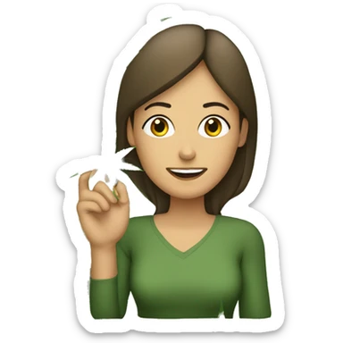 mujer con tijeras en sus manos y de fondo plantas de cannabis sticker