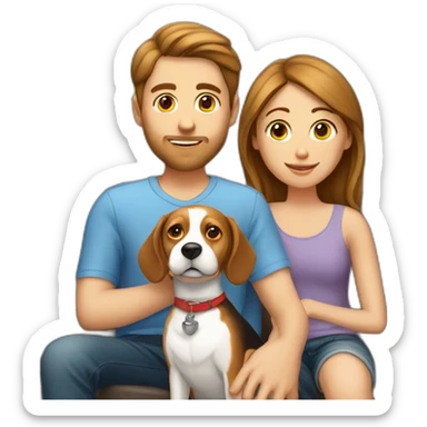 Brown hair White boy and girl with beagle Sit on couch sticker