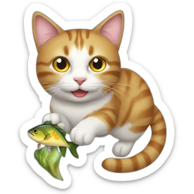 cat with caught fish sticker