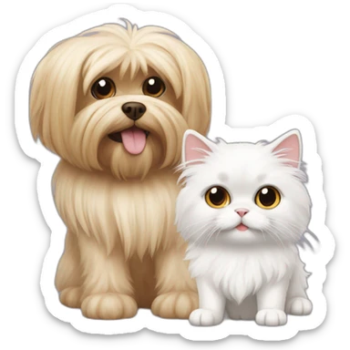 white persian cat being friends with a yorkie dog sticker