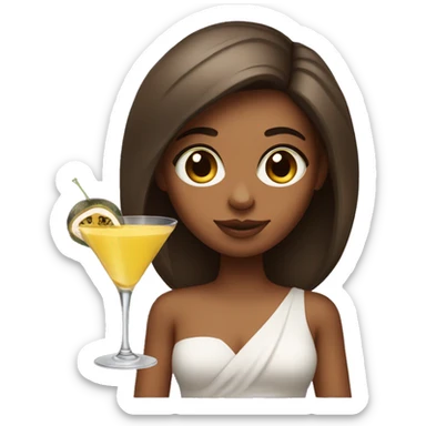 Brow haired girl holding a passionfruit Martini  sticker