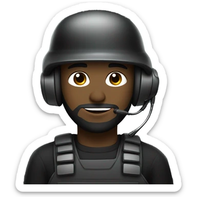 operator dressed in black with a milatary helmet, without glasses, wearing a headset, preferably american male sticker