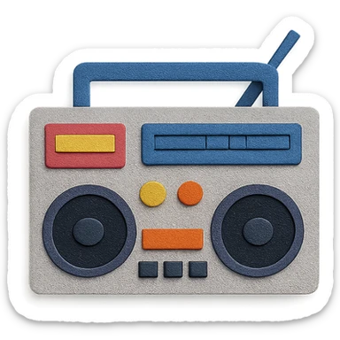 retro boombox with visible paper textures, front view, paper-craft style sticker
