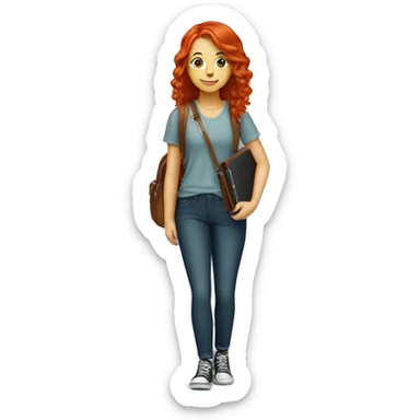 red head student wearing cross body purse sticker