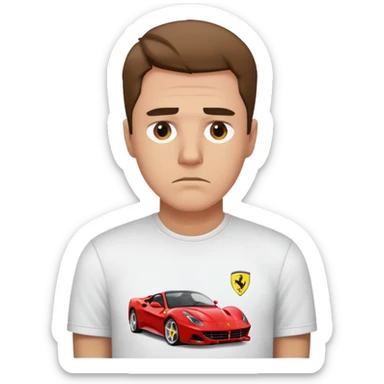 depressed man wearing a Ferrari t-shirt sticker
