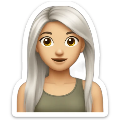 adolescent cheveux longs lisses tein brun sticker