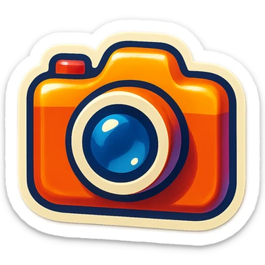 single camera symbol, cartoon style sticker, simple and clear, no text sticker