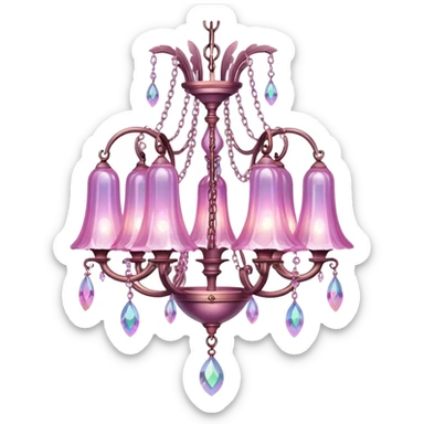 PInk iridescent Bell with chained hanging crystals with feathers CHANDELIER sticker