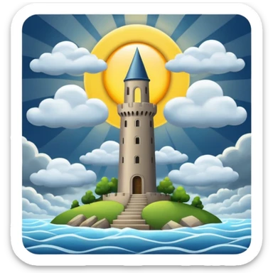 The tower tarot card lighting clouds and sun sticker