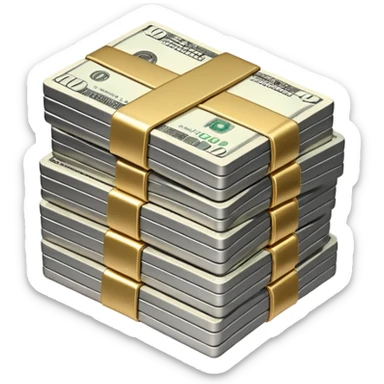 Metallic black-and-white money pack emoji, simple geometric stack of bills,minimal style
 sticker