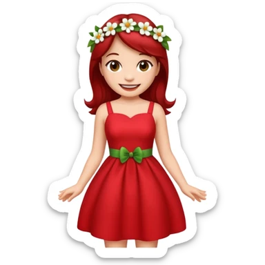 Lilo from Lilo & Stitch smiling, wearing a red dress with white flowers, apple style emoji sticker