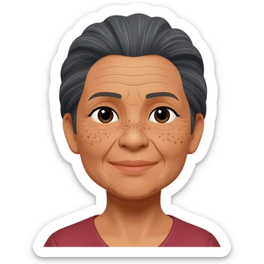 grandma, very hair, tan, dark grey hair, filipina, freckles all over face sticker