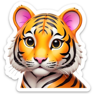 Cinematic Cute Tiger Portrait Emoji, Head tilted playfully and inquisitively, with a sleek, graceful form accented by vivid stripes and round, sparkling eyes filled with charm, Simplified yet irresistibly adorable features, highly detailed, glowing with a warm, inviting wild glow, high shine, affectionate and lively, stylized with a touch of whimsical feline grace, soft glowing outline, capturing the essence of a mischievous yet loving tiger that seems as if it could leap out of the screen into your arms! sticker