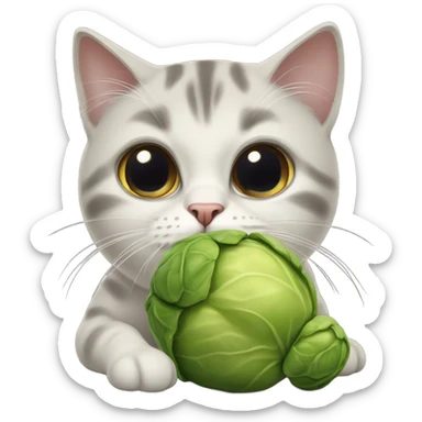 Sad cat eating Brussels sprouts sticker