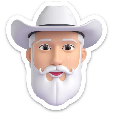 man with a goatee wearing a white cowboy hat sticker