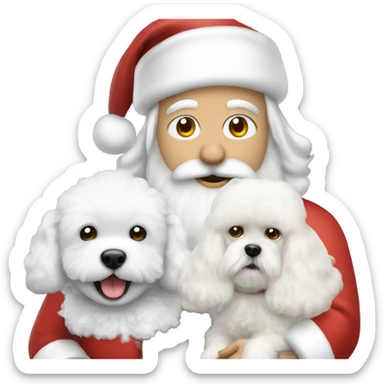Caucasian Santa holding a white bichon sticker