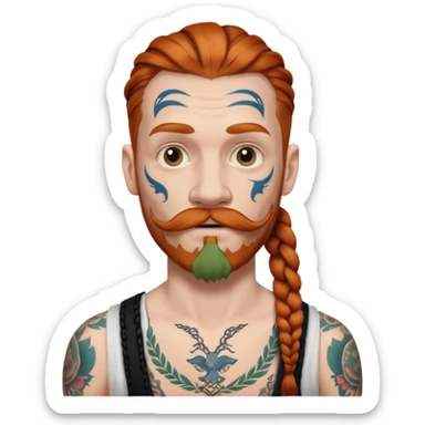 dark ginger braids man very white mustache old very tattoed with the whitest mustache ever sticker