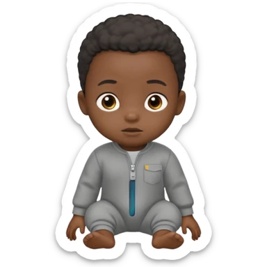 Black baby with straight face in a grey jumpsuit sticker
