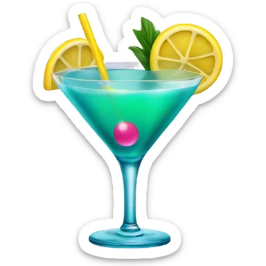 Bluish green cocktail with pink and yellow sticker