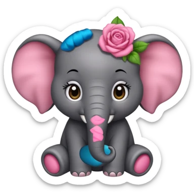 Un bébé éléphant tout rose avec des cheveux noirs sticker