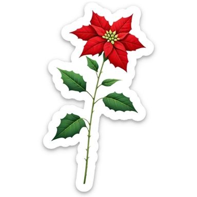 single Poinsettia flower stem sticker