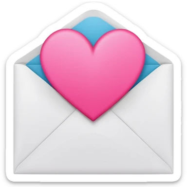 a white envelope featuring a bright pink heart in the center, on a solid light background sticker