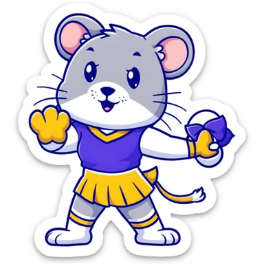 female rat cheerleader with blue bow, blue and gold uniform, Vikings team colors sticker