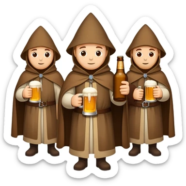group of medieval pilgrims with cloaks and beer bottles sticker