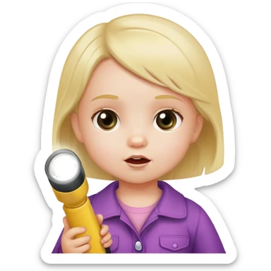toddler girl with a flashlight sticker