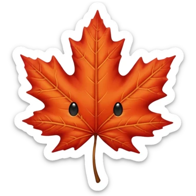 emoji, feuille d'érable couleur vermeille, deux yeux ronds noirs brillants sticker