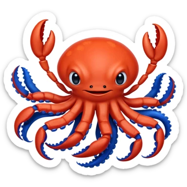 a red crab with two claws and a blue octopus are friends sticker