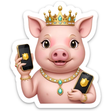  rich princess pig holding an ornate cell phone sticker