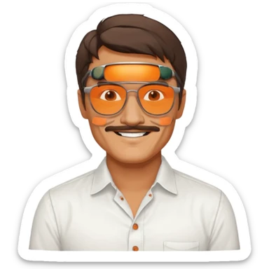Pedro pascal looking really steamy and sexy smiling in an opened white button down shirt with shady orange glasses sticker
