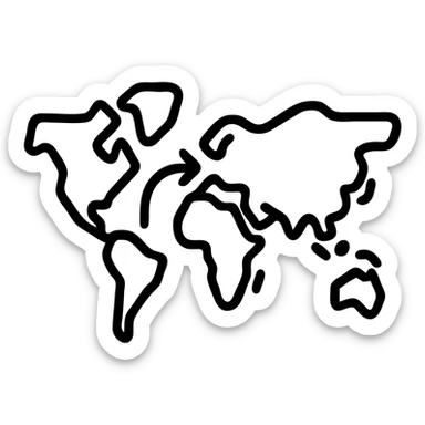 simplified world map with an arrow from Africa to the UK, clean and minimal style sticker