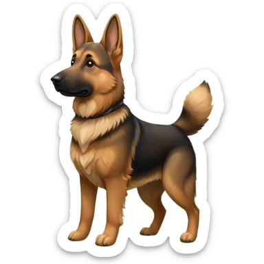 A German Shepherd standing alert on a grassy hill, looking into the distance with its ears perked. Realistic outdoor lighting, strong and intelligent expression, professional pet photography. sticker