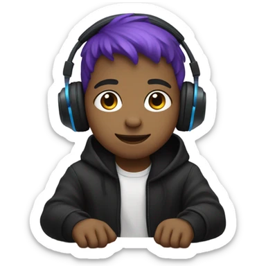 a boy sitting on a bench under a dim light in the park wearing headphones with purple and blue hair and black clothes sticker