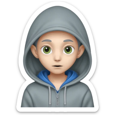 Aliens gray, hoodie, cute big eyes, thin ears, half body sticker