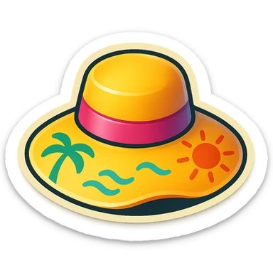 A cheerful beach hat with a summer pattern, providing shade. sticker