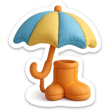umbrella and rain boots, soft plush look, bright colors, cushion style sticker