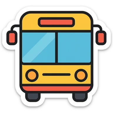 Create a modern, adult, friendly bus icon suitable for a YouTube channel with a transparent background. The style should be clean and approachable with color outlines and black outlines. sticker
